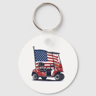 Golf Cart American Flag 4th Of July Sport Patrioti Keychain