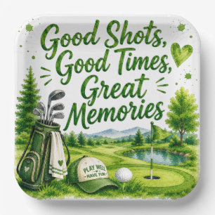 Golf cart and ball on the golf course paper plate