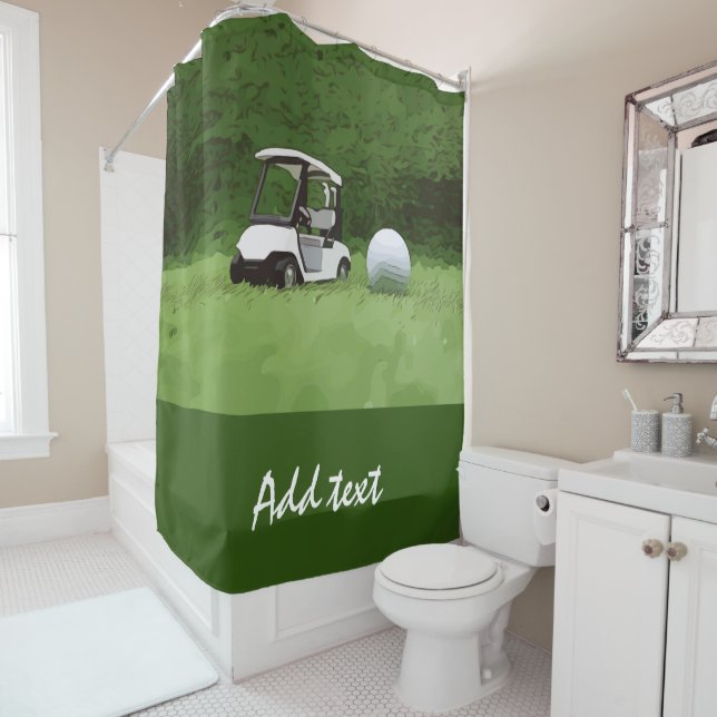 Golf cart and golf ball on green grass (In Situ)