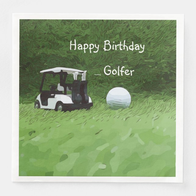 Golf cart and golf ball on green napkin (Front)