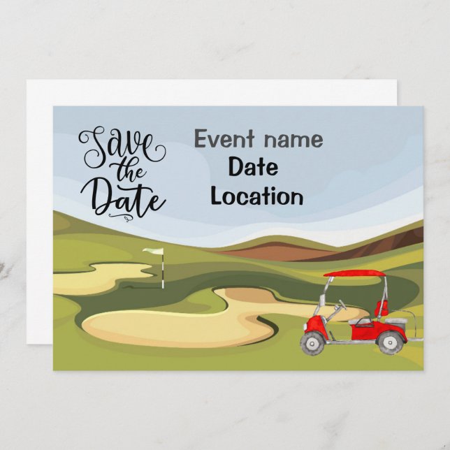 Golf cart at golf course party invitation golfer (Front/Back)