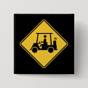 Golf Cart Caution Sign 2 Inch Square Button