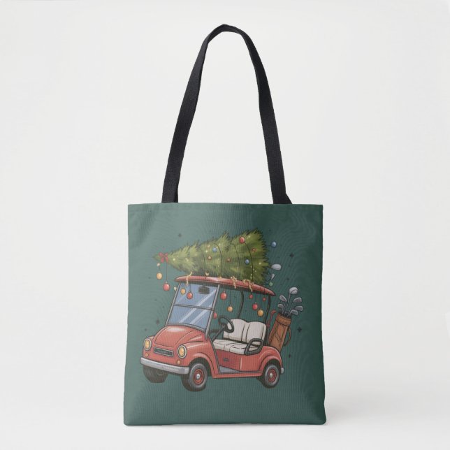 Golf Cart Christmas Tree Golf Lover Gift Tote Bag (Front)