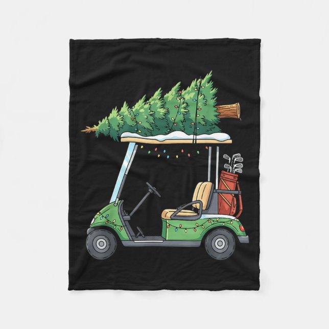 Golf Cart Christmas Tree Lights Funny For Men Wome Fleece Blanket (Front)