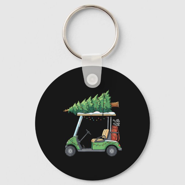 Golf Cart Christmas Tree Lights Funny For Men Wome Keychain (Front)