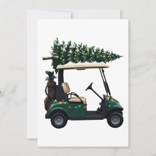 Golf Cart Christmas Tree Lights Golfer Xmas Invitation