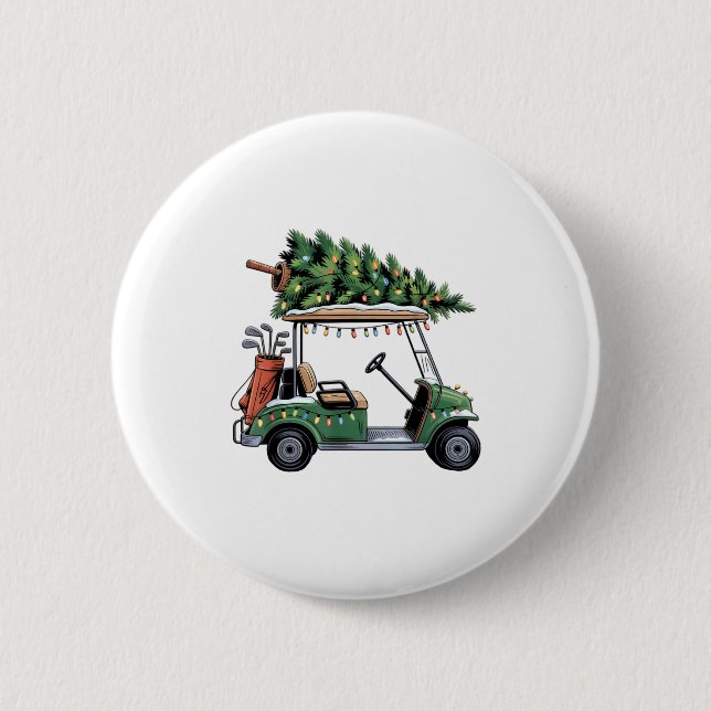 Golf Cart Christmas Tree Lights Golfing Golfer Fun 2 Inch Round Button (Front)