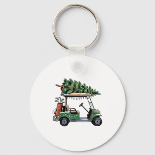 Golf Cart Christmas Tree Lights Golfing Golfer Fun Keychain