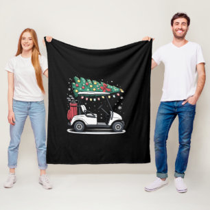 Golf Cart Christmas Tree Lights Xmas Sport Golfer Fleece Blanket