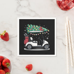 Golf Cart Christmas Tree Lights Xmas Sport Golfer Napkin