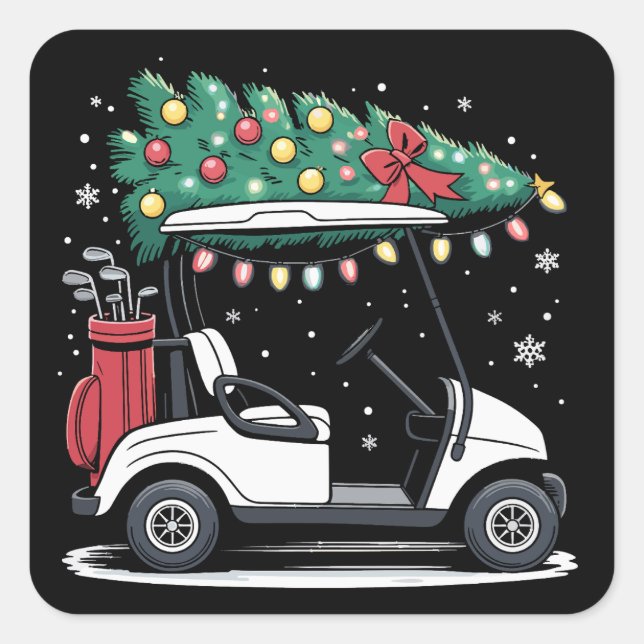 Golf Cart Christmas Tree Lights Xmas Sport Golfer  Square Sticker (Front)