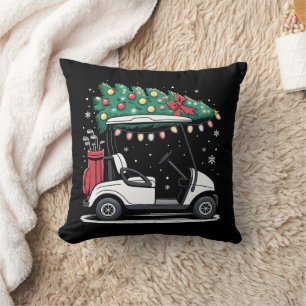 Golf Cart Christmas Tree Lights Xmas Sport Golfer  Throw Pillow