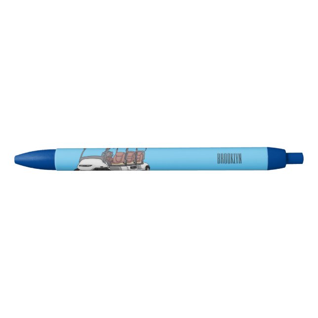 Golf cart / golf buggy cartoon illustration black ink pen (Front)