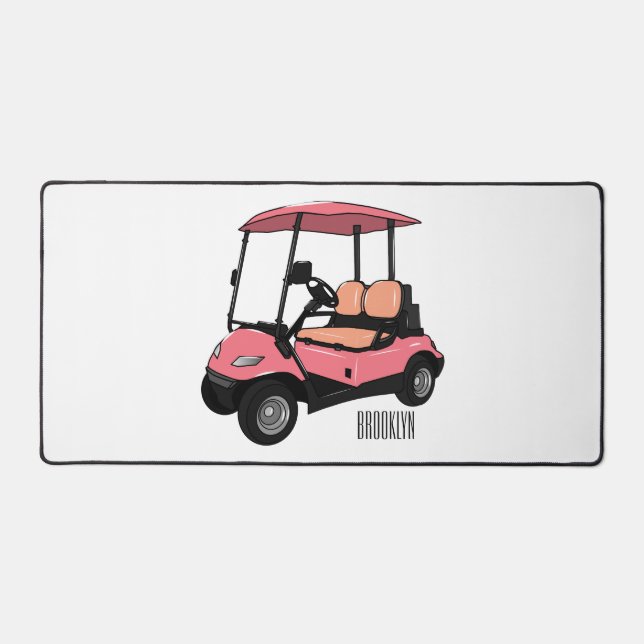 Golf cart / golf buggy cartoon illustration desk mat (Front)