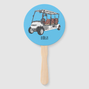 Golf cart / golf buggy cartoon illustration hand fan