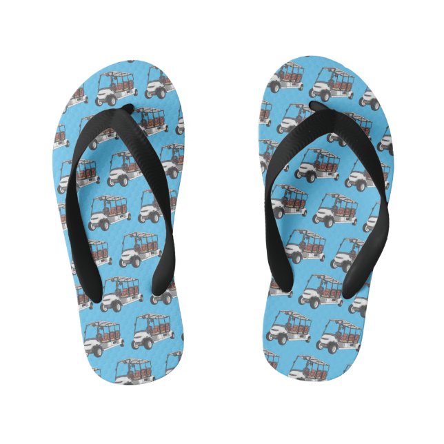 Golf cart / golf buggy cartoon illustration kid's flip flops (Footbed)