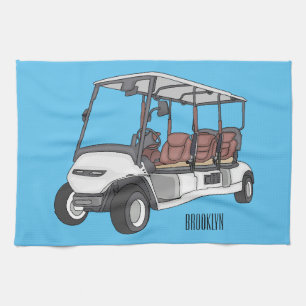 Golf cart / golf buggy cartoon illustration  kitchen towel