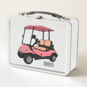 Golf cart / golf buggy cartoon illustration metal lunch box