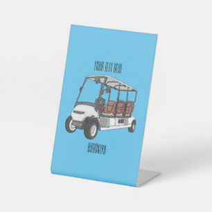 Golf cart / golf buggy cartoon illustration  pedestal sign