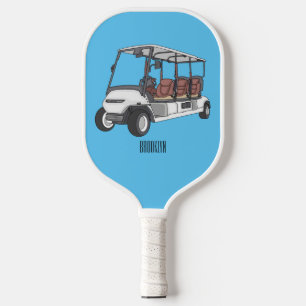 Golf cart / golf buggy cartoon illustration pickleball paddle