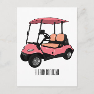 Golf cart / golf buggy cartoon illustration postcard