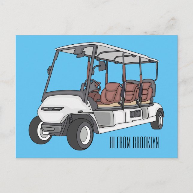Golf cart / golf buggy cartoon illustration  postcard (Front)