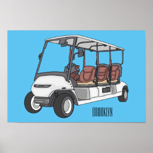 Golf cart / golf buggy cartoon illustration poster