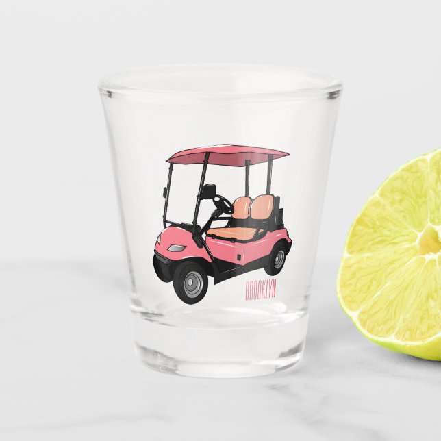 Golf cart / golf buggy cartoon illustration shot glass (Front)