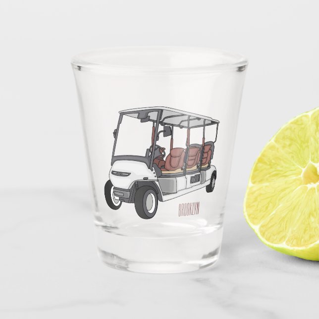 Golf cart / golf buggy cartoon illustration  shot glass (Front)