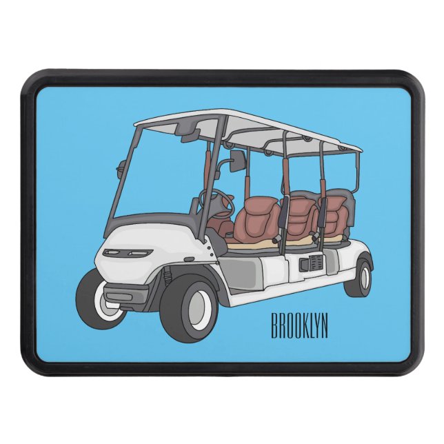 Golf cart / golf buggy cartoon illustration trailer hitch cover (Front)