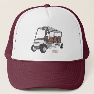 Golf cart / golf buggy cartoon illustration  trucker hat