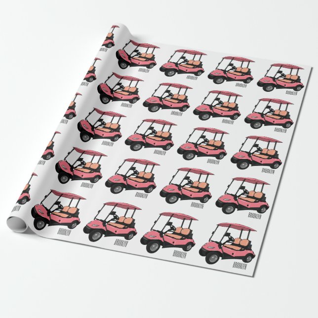 Golf cart / golf buggy cartoon illustration wrapping paper (Unrolled)