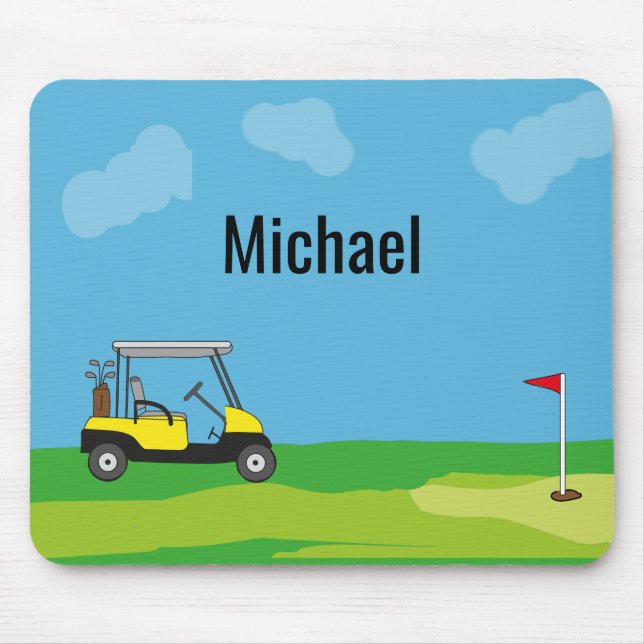Golf Cart Golf Course Cartoon Personalized  Mouse Pad (Front)