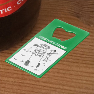 Golf Cart & Golf Dinner Cartoons. Credit Card Bottle Opener