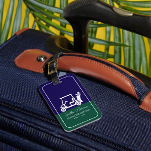 Golf Cart / Green Blue Golfer Club Luggage Tag