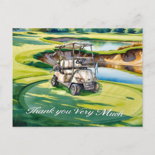 Golf cart  in golf course watercolor for golfer postcard