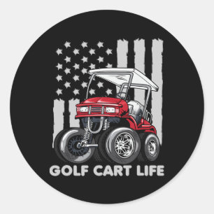 Golf Cart Life Funny Golf Cart With Usa Flag  Classic Round Sticker