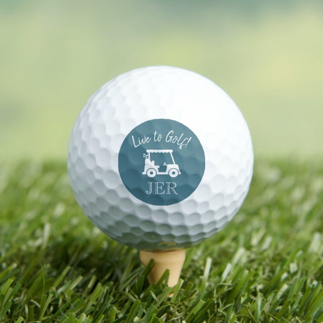 Golf Cart Live to Golf Monogram Initials Turquoise Golf Balls (Insitu Tee)