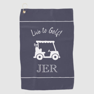 Golf Cart Live to Golf Monogrammed Blue & White Towel