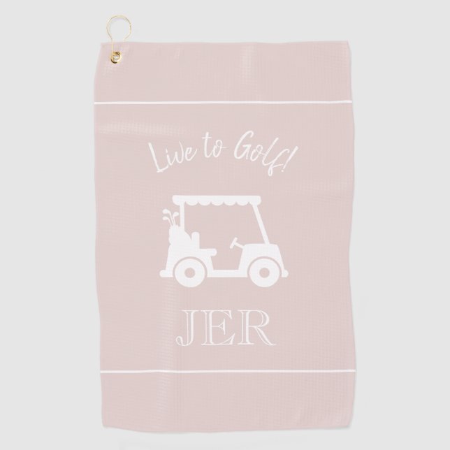 Golf Cart Live to Golf Monogrammed Chic Pink Golf Towel (Front)