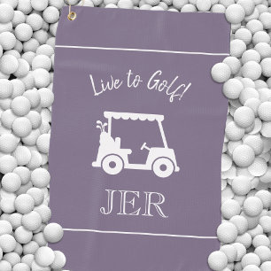 Golf Cart Live to Golf Monogrammed Chic Purple Towel