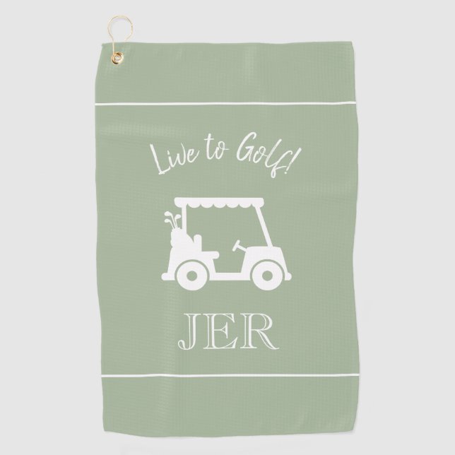 Golf Cart Live to Golf Monogrammed Sage Green Towel (Front)