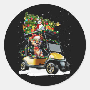 Golf Cart Merry Christmas Lights Xmas Sport Golfin Classic Round Sticker