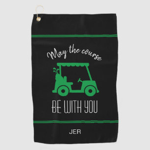 Golf Cart Monogrammed Golfer Quote Black & Green Towel