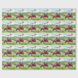 Golf cart on golf course putting green wrapping paper