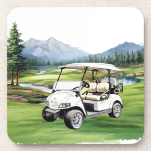 Golf Cart on Green watercolor Coaster