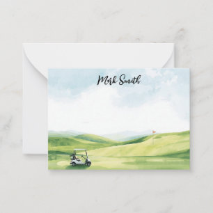 Golf cart on the course  with Name for golfer  Card