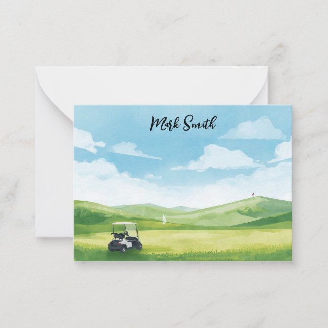 Golf cart on the course  with Name for golfer  Card (Front)
