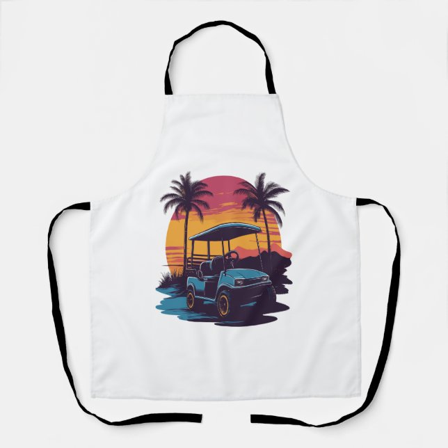 Golf Cart Palm Trees Sunset Vintage Set Apron (Front)