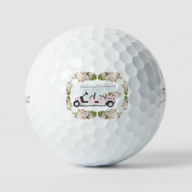 Golf Cart Pink Floral  Balls (Front)